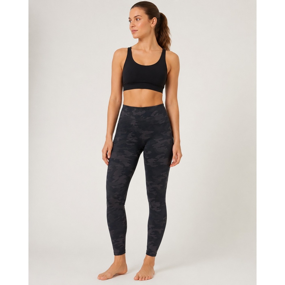 SPANX Women M Leggings Black Camo High Waist Stretch Nylon Ankle Yoga Pants